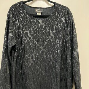 Womens  tunic L  black silver thread  iridescent  Crinkled whimsi goth ,grunge